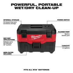 Milwaukee 0880-20 M18 Cordless Wet/Dry Vacuum