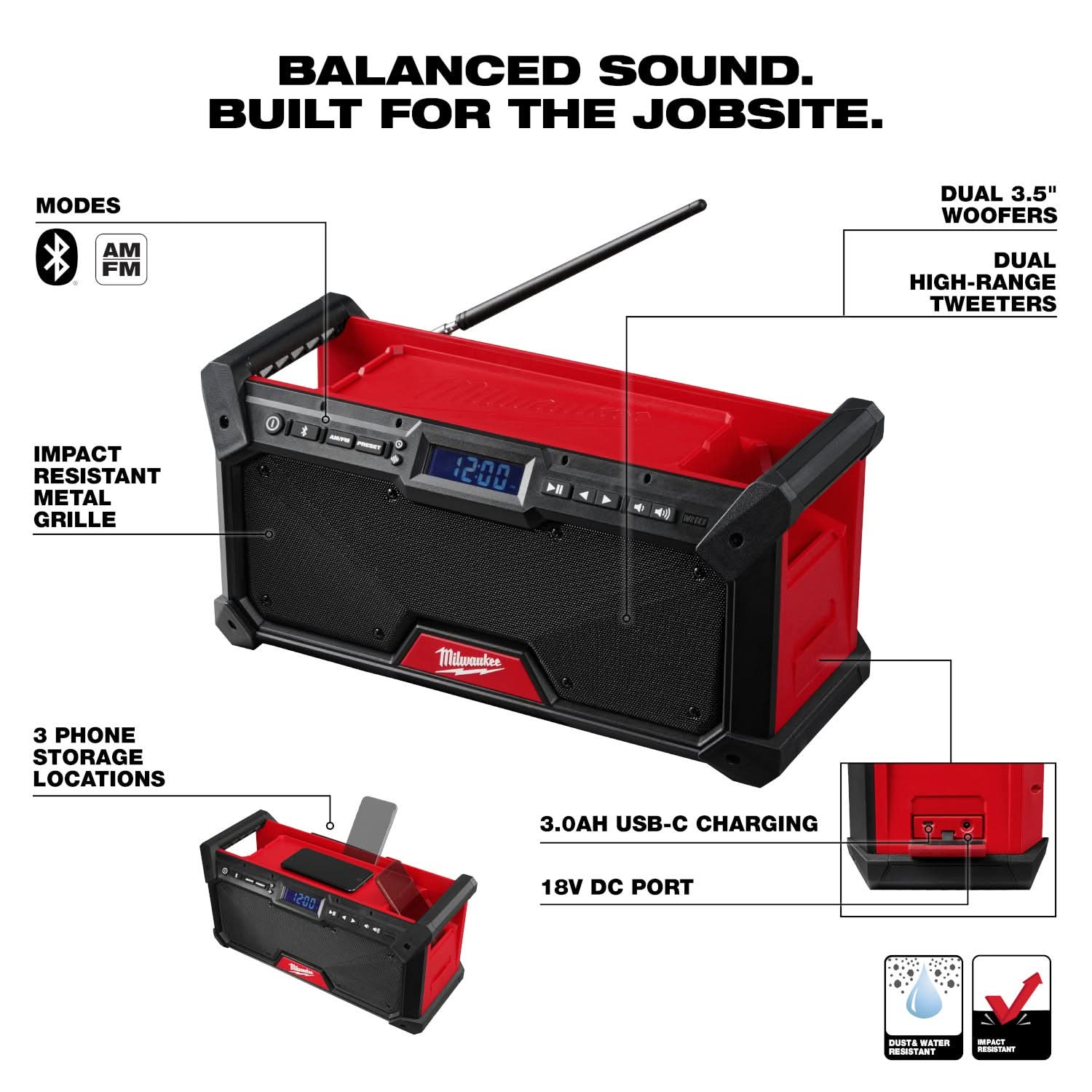 Milwaukee M18 Bluetooth Jobsite Radio, Tool Only