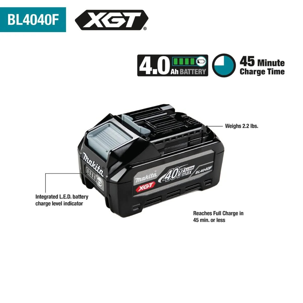 Makita BL4040F 40V max XGT 4.0Ah High Power Battery