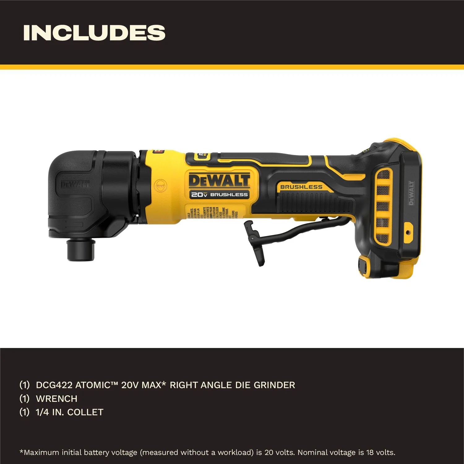 DeWALT DCG422B 20V MAX ATOMIC Right Angle Die Grinder, Tool Only