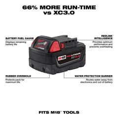 Milwaukee 48-11-1852 M18 Redlithium XC 5.0Ah Extended Capacity Battery, 2-Pack