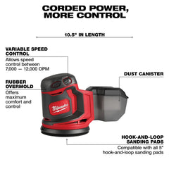 Milwaukee M18 Cordless 5-in. Random Orbit Sander, Tool Only