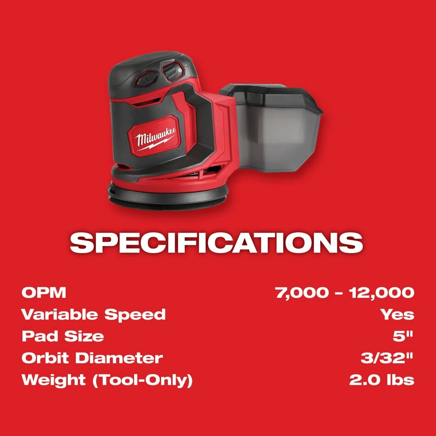 Milwaukee M18 Cordless 5-in. Random Orbit Sander, Tool Only