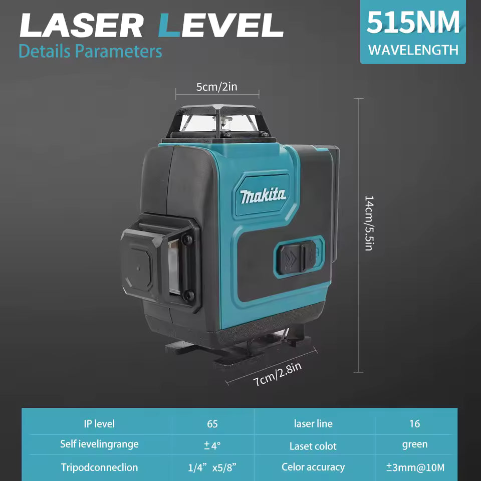 Makita 4x360°Laser Level Green Beam5000mAh 8H RuntimeSelf-Leveling LaserTool with Manual Mode for Construction Renovation Layout