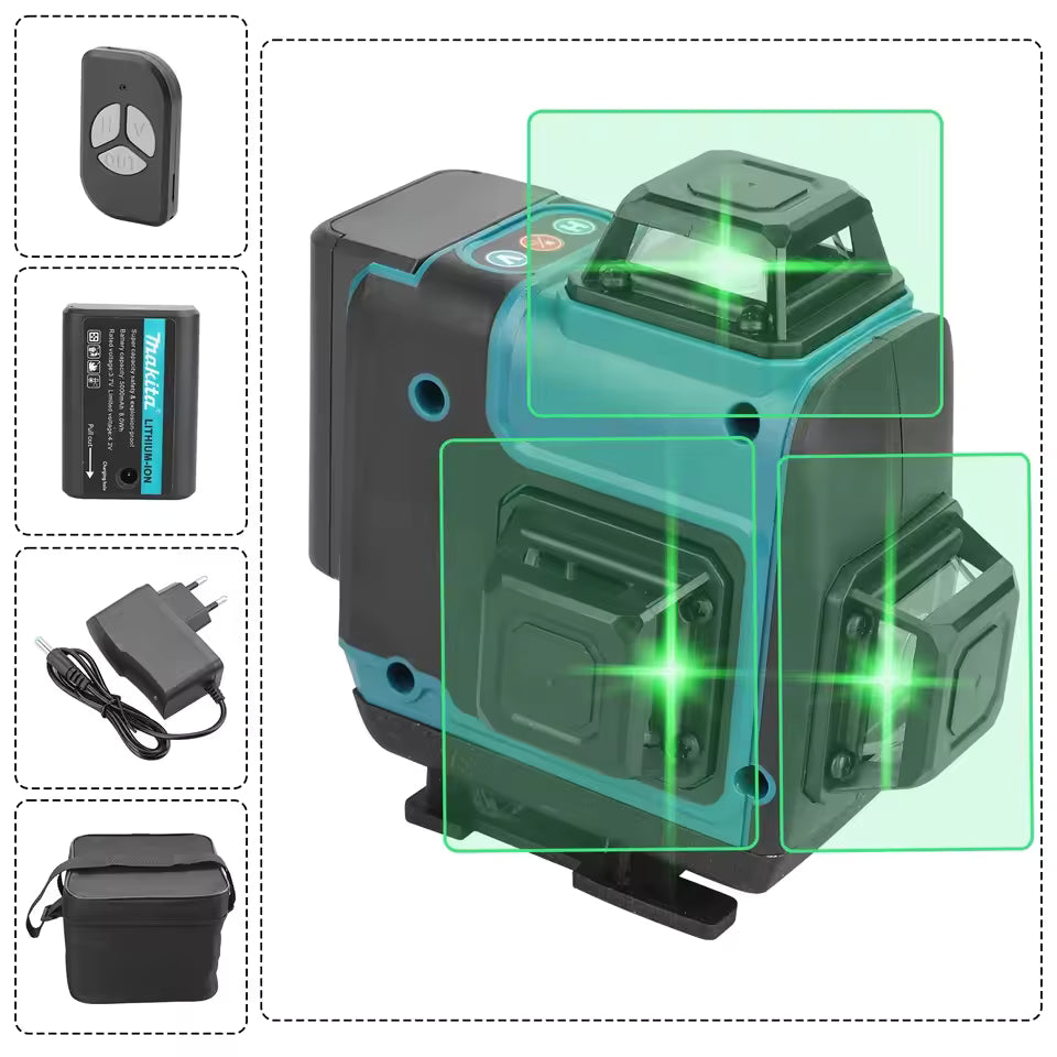 Makita 4x360°Laser Level Green Beam5000mAh 8H RuntimeSelf-Leveling LaserTool with Manual Mode for Construction Renovation Layout