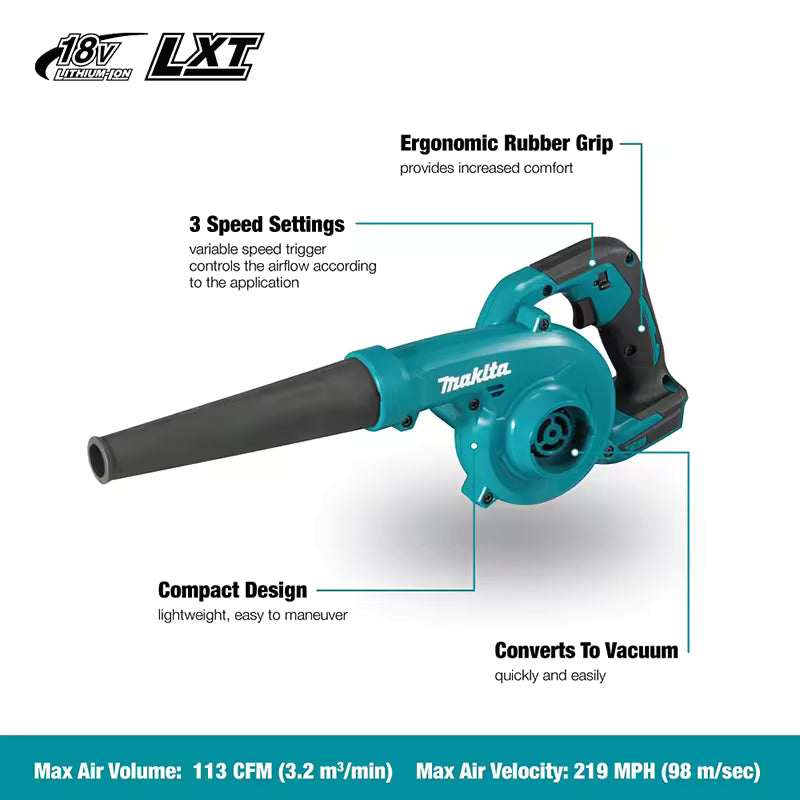 Makita DUB185Z 18V Cordless Handheld Air Blower, 0-13000RPM Variable Speed 3.2m³/min Max Air Volume for Dust Leaf Cleaning