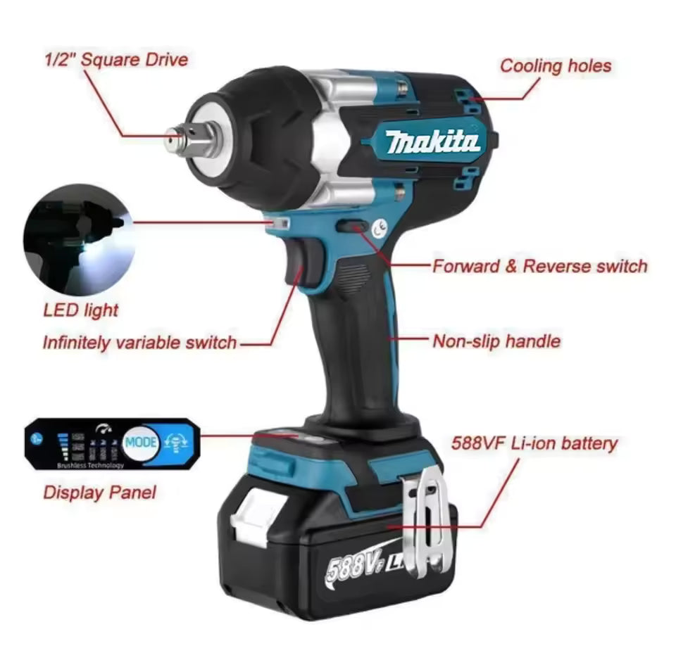 Makita Electric Wrench DTW700 Brushless Multi Functional Rechargeable 18V Lithium Battery Auto Repair High Torque Impact Wrench