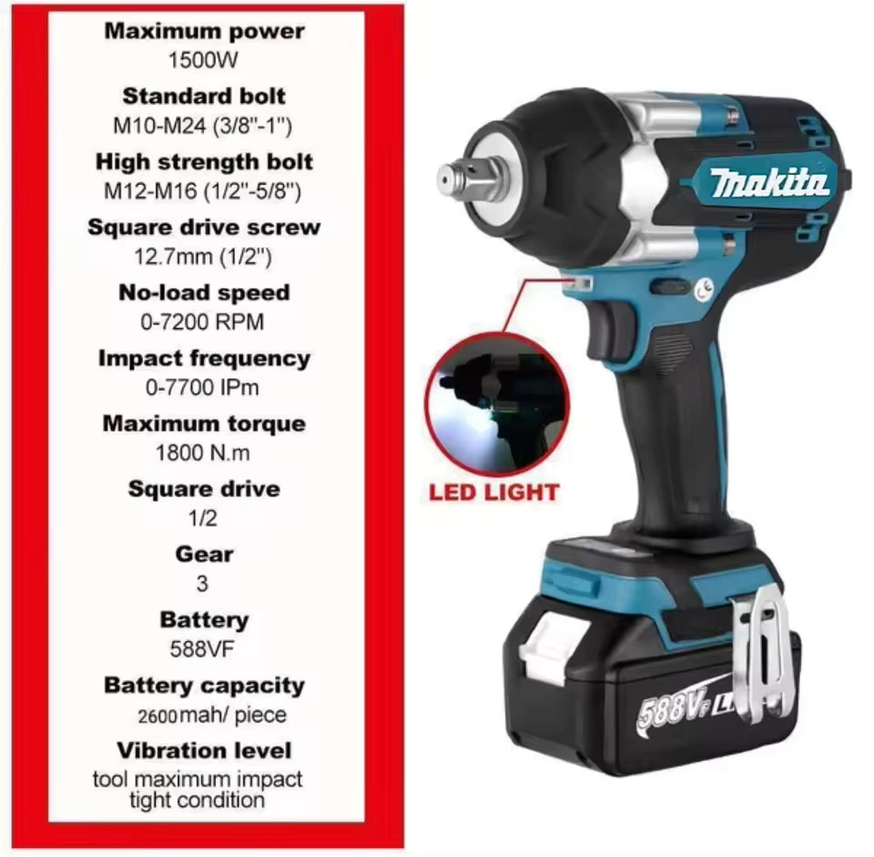 Makita Electric Wrench DTW700 Brushless Multi Functional Rechargeable 18V Lithium Battery Auto Repair High Torque Impact Wrench